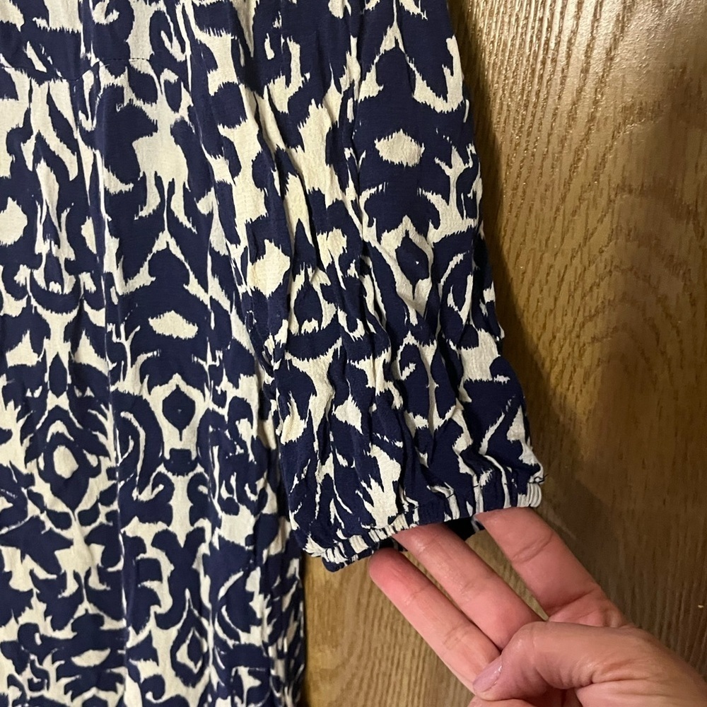 Zara White and Blue Sheath Dress 3/4 Sleeve Crew Neck - Picture 10 of 13
